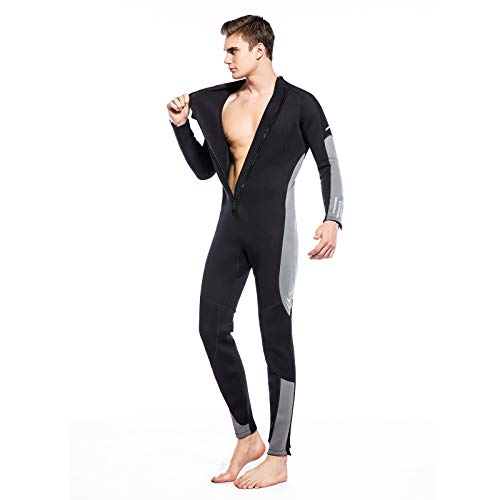 Traje húmedo para hombre y mujer, de neopreno de 3 mm, con cierre frontal, para buceo, buceo, natación, surf, agua fría (negro + gris, XXL)