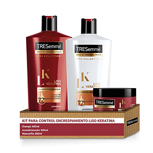 TRESemmé Pack Liso Keratina - Champú 685ml, Acondicionador 685ml y Mascarilla 300ml