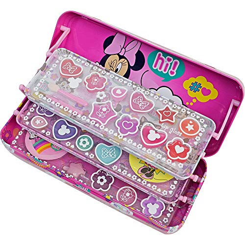 Triple the Fun Minnie Mouse Tin - Neceser Minnie, Set de Maquillaje para Niñas - Maquillaje Minnie - Selección de Productos Seguros en un Estuche con 3 Pisos