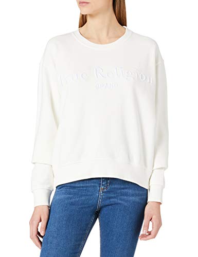 True Religion Boxy Crew Sudadera, Blanco Roto, L para Mujer