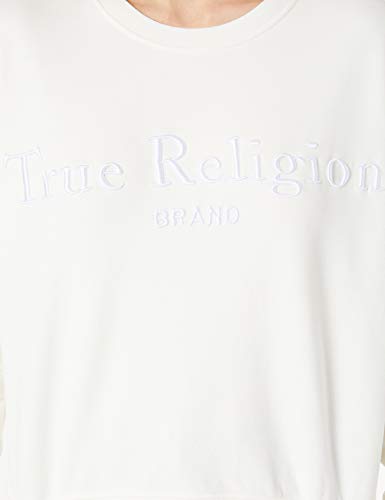 True Religion Boxy Crew Sudadera, Blanco Roto, L para Mujer