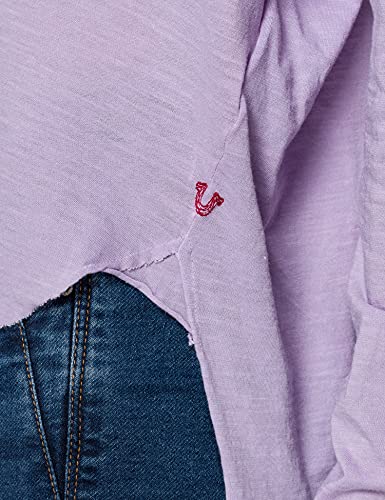 True Religion Vneck Boxy LS Camiseta, Rosa, S para Mujer