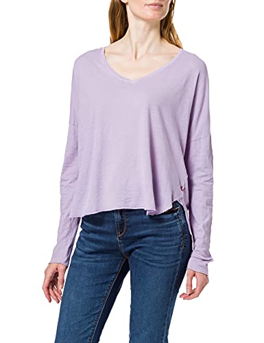 True Religion Vneck Boxy LS Camiseta, Rosa, S para Mujer