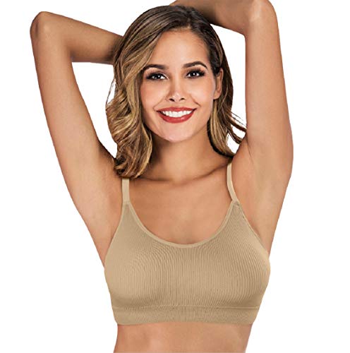 Tuopuda Bralette de Algodón Mujer,Sujetador sin Aros con Relleno Mujer de Verano Sujetador para Mujer Sujetador Sujetadores sin Costuras Sujetador Copa Alta Mujer de 4 Pack (C)