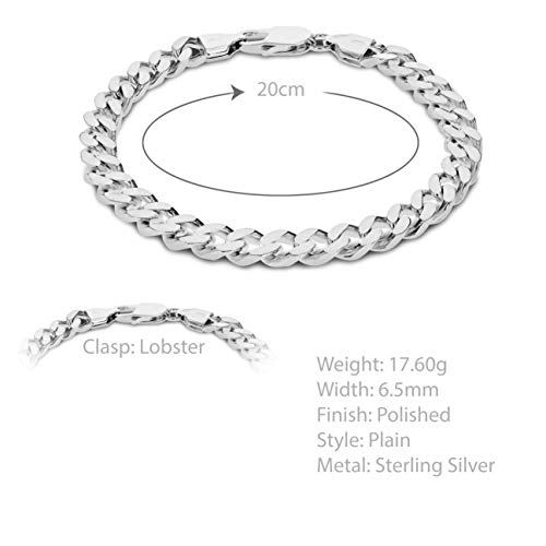 Tuscany Silver Men's Sterling Silver 6.5mm Square Curb Bracelet of 20cm/8"