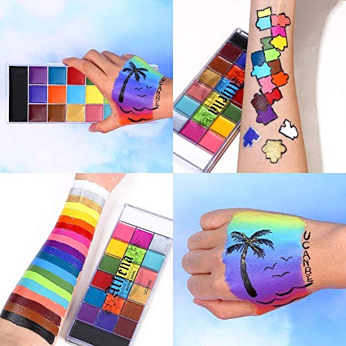 UCANBE Pintura facial y corporal, 20 colores Pintura al óleo profesional Flash Tattoo Maquillaje Paleta Pintura Arte Fiesta de Halloween Vestido elegante Paleta de belleza