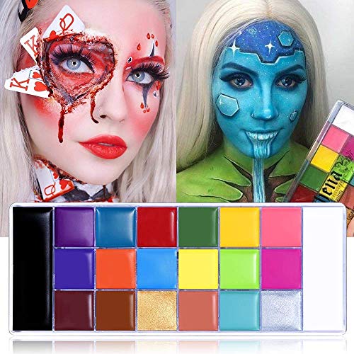 UCANBE Pintura facial y corporal, 20 colores Pintura al óleo profesional Flash Tattoo Maquillaje Paleta Pintura Arte Fiesta de Halloween Vestido elegante Paleta de belleza