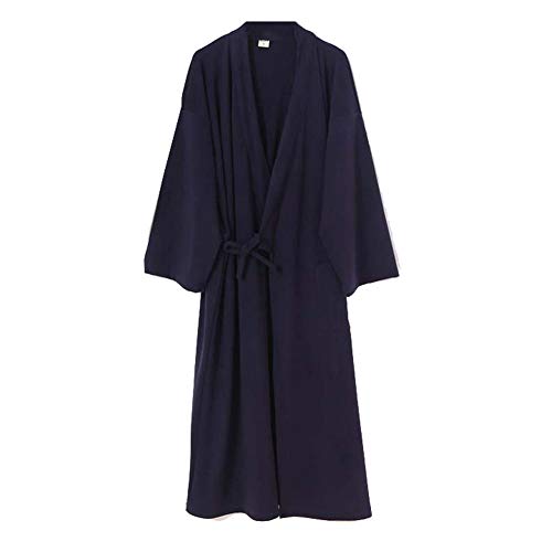 un-brand Kimono japonés para Hombre, Bata de Terciopelo, Talla Grande, Ropa Zen, Ropa taoísta (Talla XL, Azul Marino)