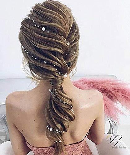 Unicra Diadema de novia de boda con perlas plateadas para cabello de vid trenzado, accesorios para el pelo de novia para mujeres (oro rosa)