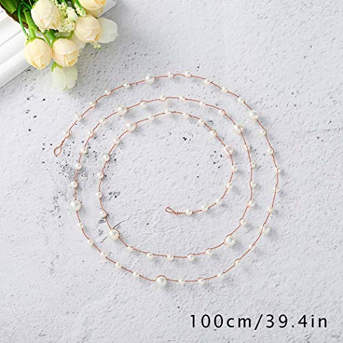 Unicra Diadema de novia de boda con perlas plateadas para cabello de vid trenzado, accesorios para el pelo de novia para mujeres (oro rosa)