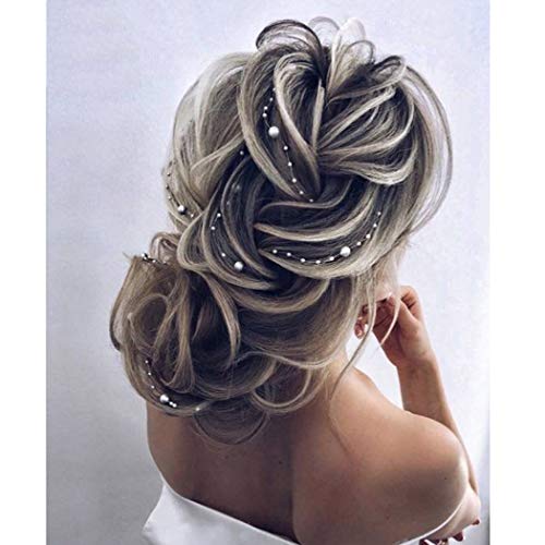 Unicra Diadema de novia de boda con perlas plateadas para cabello de vid trenzado, accesorios para el pelo de novia para mujeres (oro rosa)