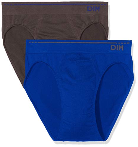 Unno DIM Basic Algodón sin Costuras Slip Pack x2 Dim Basic, Azul (Bleu Atlantique/Gris foncé), Tamaño L (Tamaño del Fabricante:4) 2 para Hombre