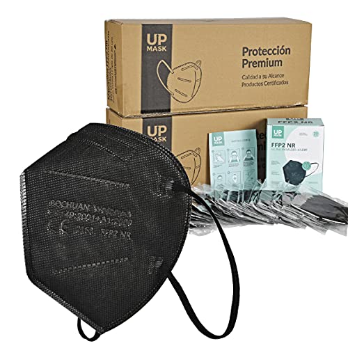 Up Mask x100 Bochuan Mascarillas FFP2 Negras de 5 Capas con Certificación Europea ] 👍 CE 2163 | EN149:2001+A1:2009 | UE 2016/425 (Negras, x100)