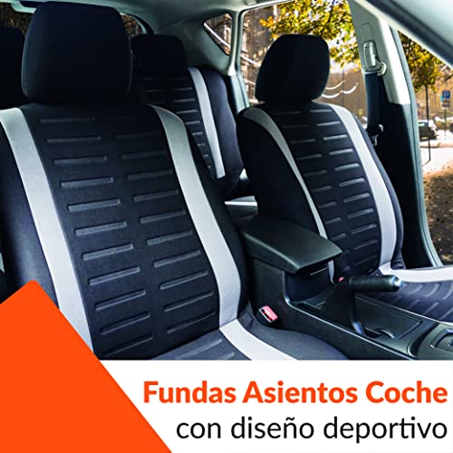 Upgrade4cars Fundas Asientos Coche Universales Negro Gris para Delanteros y Traseros | Funda para Asiento Coches | Accesorios Interior Universal