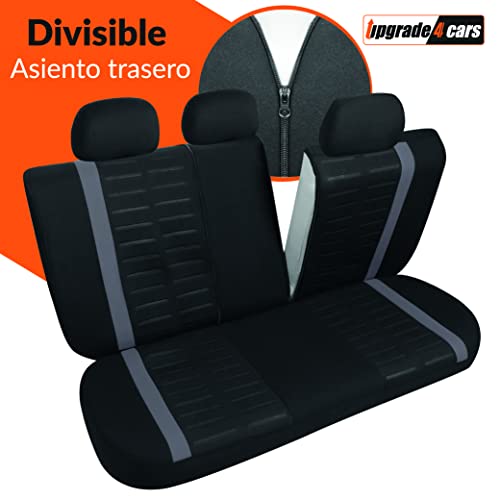 Upgrade4cars Fundas Asientos Coche Universales Negro Gris para Delanteros y Traseros | Funda para Asiento Coches | Accesorios Interior Universal