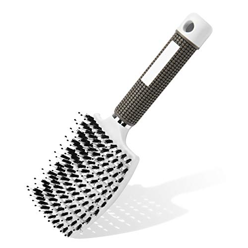 URAQT Cepillo de Pelo, Cepillo de Cerdas de Jabali Naturales, Comodo y Durable Peine de Pelo Masaje, para Cabello Largo, Fino, Grueso y Rizado, Reducir el Encrespamiento y la Rotura (Blanco)