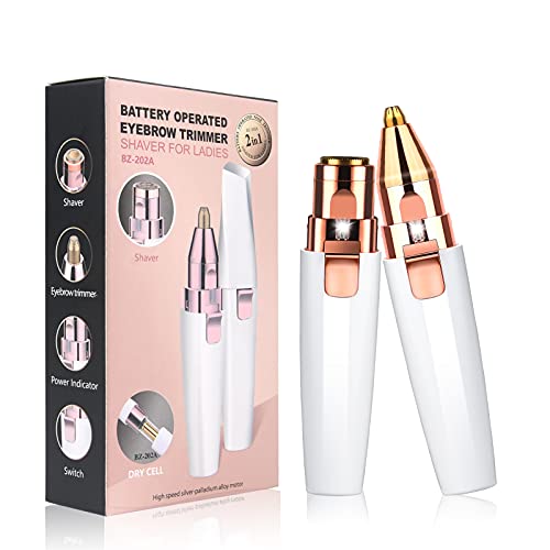 URAQT Depiladora Facial Mujer, Eléctrica Depiladora Cejas Portátil, 2 en 1 Rasuradora Mujer USB Recargable con Cabezal de Repuesto y Luz LED, Afeitadora Sin Dolor para Cara Nariz Labio (Blanco)