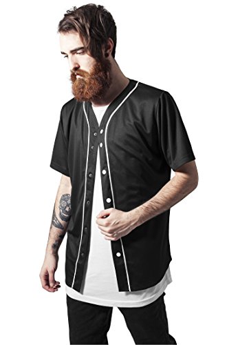 Urban Classics Mesh Jersey Camiseta Baseball con Botones a Presión, Negro (Black), L para Hombre