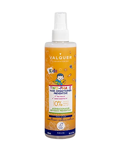 Valquer Laboratorios Acondicionador Bifásico Preventivo Infantil Escolar. Preventivo Piojos. Con Aceite De Árbol De Té. Prevenir Piojos. Fácil Peinado, Único, 300 Mililitro