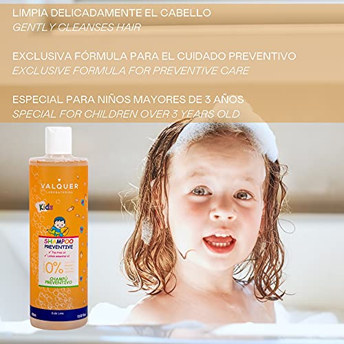 Valquer Laboratorios Champú Preventivo Infantil Escolar. Preventivo Piojos. Con Aceite De Árbol De Té. Prevenir Piojos. Fácil Peinado. Vegano - 400 Ml, Único