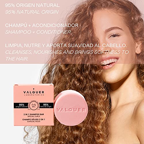 Valquer Laboratorios Champú Sólido 2 En 1 Curly. 95% Ingredientes Naturales. Cabellos Rizado. Vegano. Repara E Hidrata El Cabello Rizado, color Único, 70 g