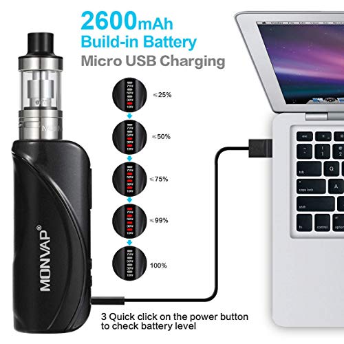 Vaper Cigarros Electronicos 75W, MONVAP M75 y 5x10 E Liquido, 2600mah Built-in Vape Mod Box Kit, Top Refill Atomizador 0.3ohm 2ml ECig, E Cigarette Starter Set Sin Nicotina 0.0mg