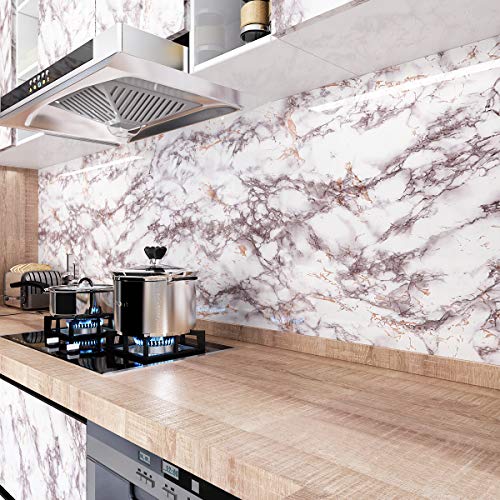 VEELIKE Papel Pintado Mármol Blanco Papel Marmol Gris 40cm x 900cm Papel Adhesivo Encimera Cocina Vinilico Autoadhesivo Pared Papel de Pared Decorativo Salon Papel Tapiz Impermeable para Baño Armario