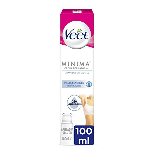 Veet Crema Depilatoria Mujer para Axilas y Área del Bikini con aplicador Roll-On para Pieles Sensibles - Suavidad Duradera - 100ml