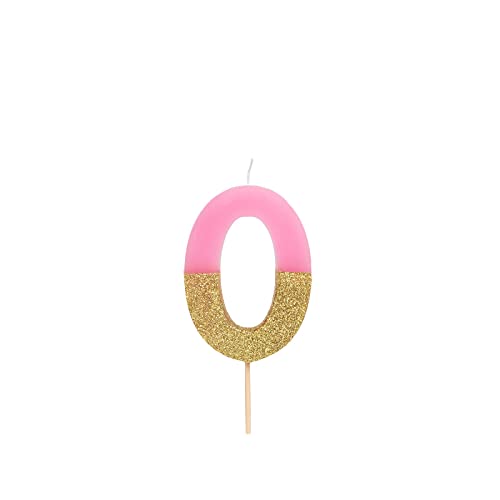 Velas de cumpleaños con números 0 1 2 3 4 5 6 7 8 9 de color rosa y glitter oro. Niña (Número 0)