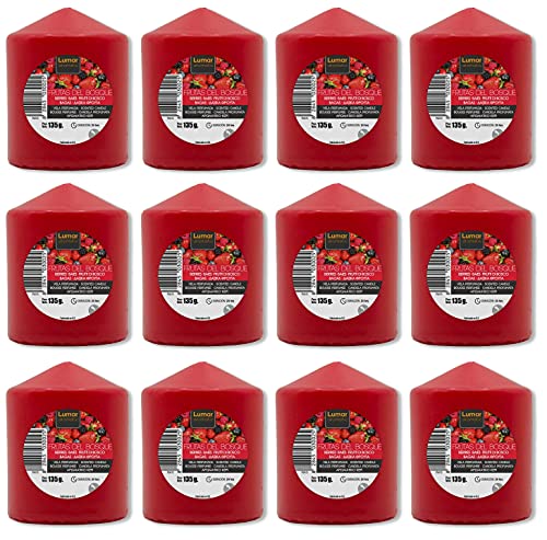 Velas Taco Perfumadas Frutos del Bosque Grandes XL 70 x 57 mm, Lote de 12 Unidades, Velones Aromáticos, Gran Duración y Delicado Aroma Cítrico, 22-24 horas Duración, Aromaterapia por Velas