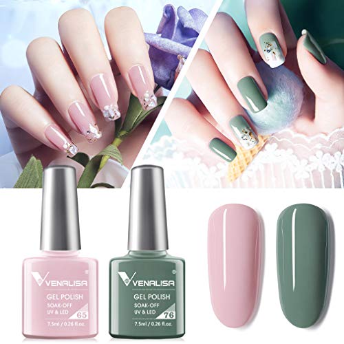 VENALISA 2 PCS 7.5Ml Pink Green Color Gel Nail Polish Nail Art Starter Manicure Salon DIY at Home