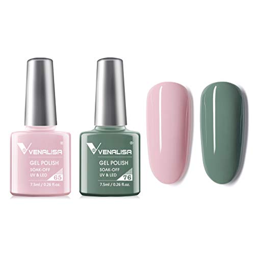 VENALISA 2 PCS 7.5Ml Pink Green Color Gel Nail Polish Nail Art Starter Manicure Salon DIY at Home