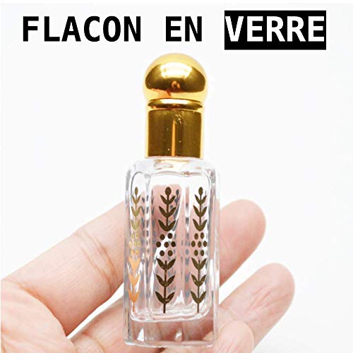 Venta al por mayor de 30 frascos de cristal vacías para rellenar Musc Tahara Perfume • Varilla de vidrio incluida • Formato 3 ml • Tapón de color dorado • Diseño espiga