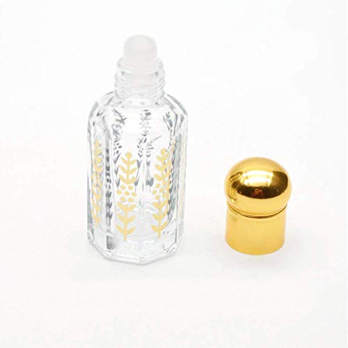 Venta al por mayor de 30 frascos de cristal vacías para rellenar Musc Tahara Perfume • Varilla de vidrio incluida • Formato 3 ml • Tapón de color dorado • Diseño espiga