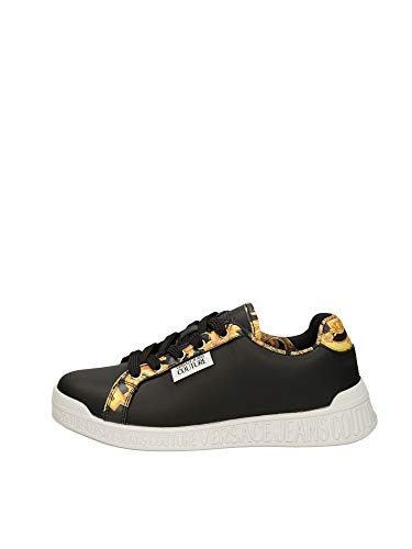 VERSACE JEANS COUTURE E0VWASP1 - Zapatillas de baloncesto de piel negra con inserciones barrocas Negro Size: 36 EU