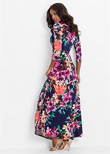 Vestidos Estampados Flores Mujer de Verano Cuello en V Manga 3/4 Cintura Alta con Cinturón Vintage Bohemio Hippie Chic Caftan Tunica Falda Wrap Vestido Imperio Largo para Playa Noche Ceremonia Fiesta