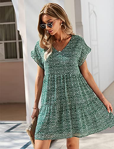 Vestidos Mujer Bohemio Corto Floral/Lunares Verano Playa Fiesta Vestido Casual Magas Cortas Cuello en V Noche Playa Vacaciones Verde XL