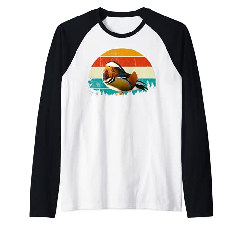 Vintage Retro Style Summer Sunset Animal Bird Mandarin Duck Camiseta Manga Raglan