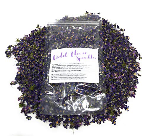 Violetas secas (Viola Odorata) - Chispitas de flores violetas naturales de Alemania - El complemento perfecto para cualquier tazón de té, ensalada, refrigerio o batido | Peso neto: 10g