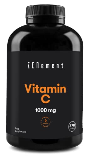 Vitamina C 1000 mg, 270 Comprimidos | Antioxidante, y contra la fatiga | Vegano, sin aditivos, sin gluten, No-GMO, GMP | de Zenement