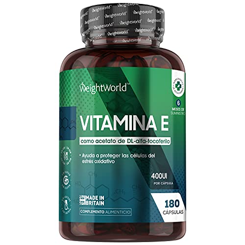 Vitamina E Cápsulas 400UI 180 Cápsulas - Vitamina E Natural 6 meses de suministro - Perlas de Vitamina E de DL Acetato de Alfa Tocoferilo, Antioxidante para Proteger a las Células del Estrés Oxidativo