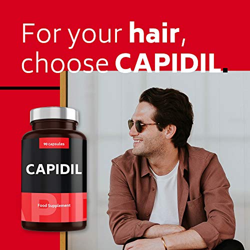 VITAMINAS ANTICAÍDA PARA EL CABELLO con Potentes Resultados - Vitaminas para Crecimiento con Fórmula Fortificante para Pelo - Alta Dosis de Biotina, Zinc y Cobre - 90 Cápsulas | CAPIDIL