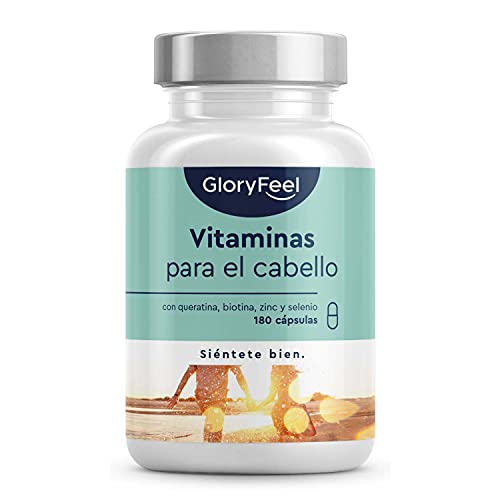 Vitaminas para el cabello - PARA EL CRECIMIENTO DE UN CABELLO FUERTE Y SANO - Altas dosis de queratina, biotina, zinc, selenio, extracto de mijo, vitaminas B y más - 180 cápsulas para 3 meses