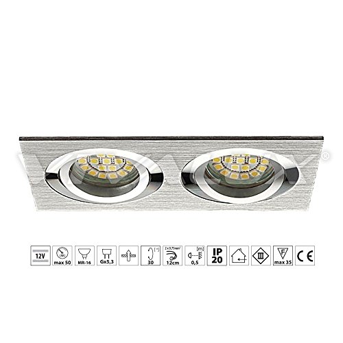 VivaLux Style SL622 AL / SL622 B - Lámpara LED de techo, empotrable, de aluminio extruido,12 V Gx5,3, plateada, IP 20, para salón, dormitorio o cocina (acabado de aluminio gris)