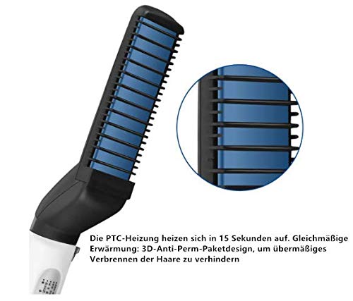 VOARGE Plancha de pelo para hombres, plancha rápida para barba, peine, rizador de pelo multifuncional, peine para barba rizado, para pelo rizado, modelado DIY flexible