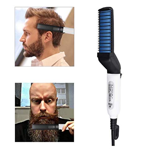 VOARGE Plancha de pelo para hombres, plancha rápida para barba, peine, rizador de pelo multifuncional, peine para barba rizado, para pelo rizado, modelado DIY flexible