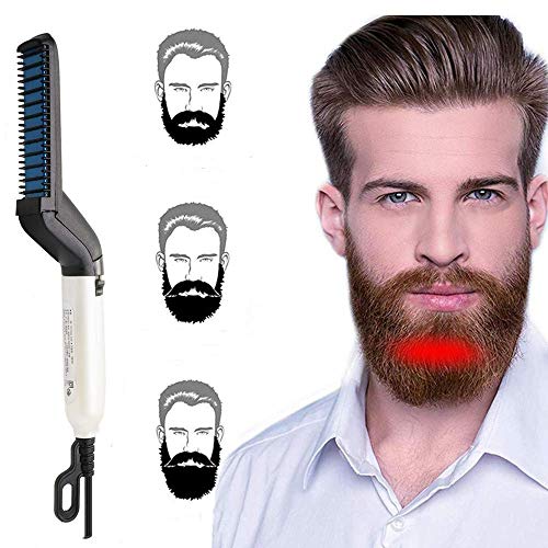 VOARGE Plancha de pelo para hombres, plancha rápida para barba, peine, rizador de pelo multifuncional, peine para barba rizado, para pelo rizado, modelado DIY flexible