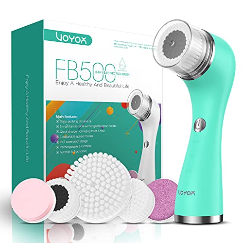 VOYOR 5 En 1 Recargable Cepillo Limpiador Facial Electrico Limpieza Facial Minimizador de Poros Removedor de Piel Muerta Cepillo Removedor de Maquillaje Cepillo Limpiador Corporal FB500 (Verde)