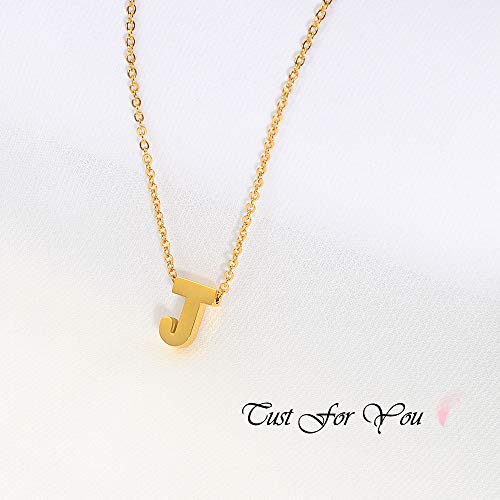 VU100 Collar Colgante de Inicial Letra J Colgante para Mujer Niñas de Acero Inoxidable Chapado en Oro, 45cm Cadena Cuerda