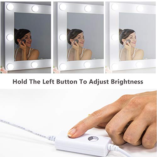 Waneway Espejo Maquillaje Grande con Luz, Espejo de Tocador Hollywood Iluminado con 10 Bombillas Regulables, Múltiples Modos de Color, Sobremesa o Montado en la Pared, Blanco